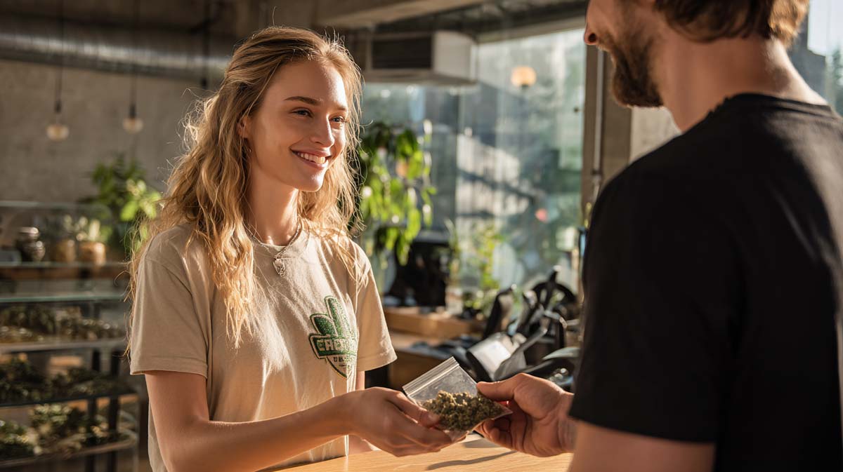 cannabis-anbauverein-berlin-social-club-besuch-inhaber-erste-abgabe-menge-an-frau-theke-im-club