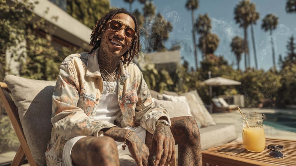 wiz-khalifa-kiffer-lied-song-palmen-sonne-orange-saft-kush-pool-terasse-garten-kalifornien-cannabis-weed-hanf-gras